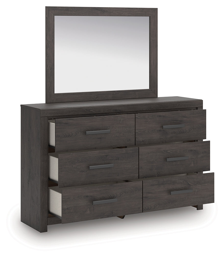 Prendonea Charcoal Queen Panel Bed, Dresser and Mirror - Ornate Home