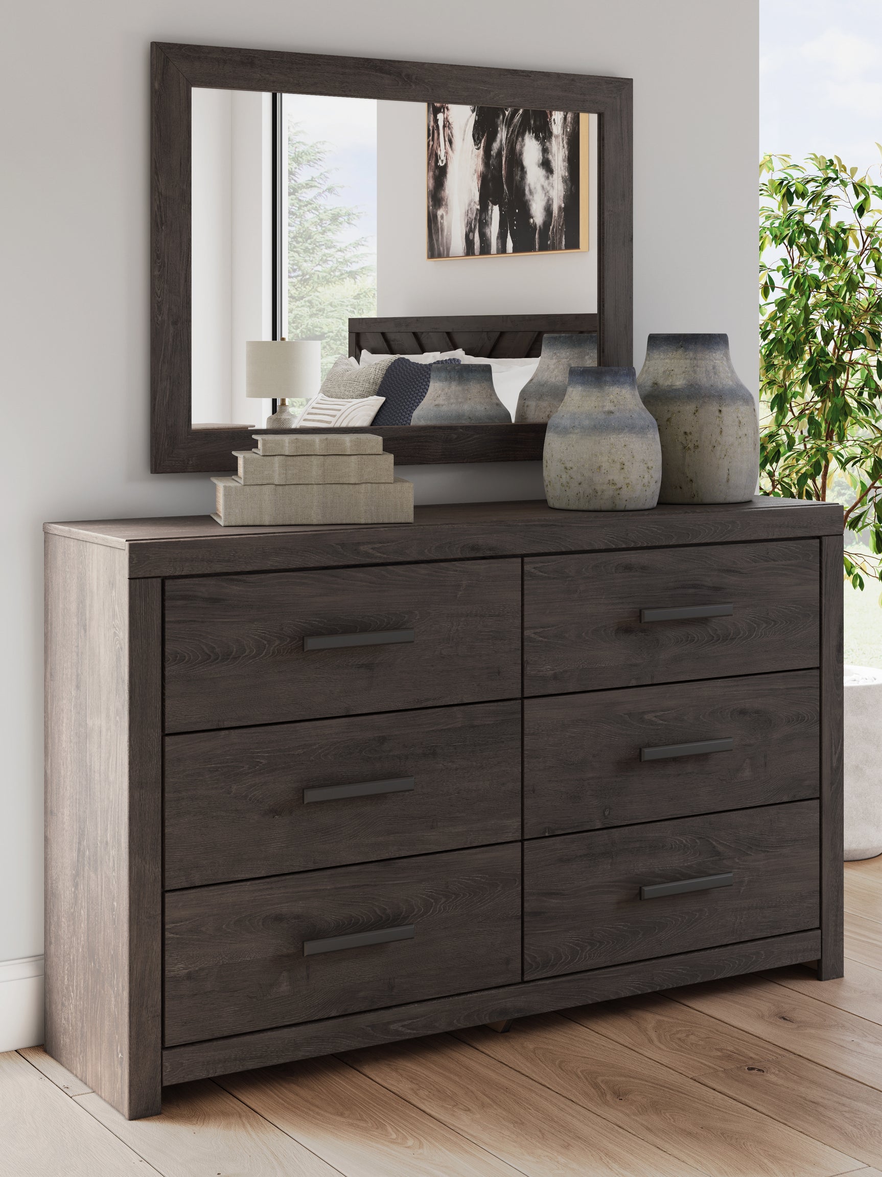 Prendonea Charcoal Queen Panel Bed, Dresser and Mirror - Ornate Home