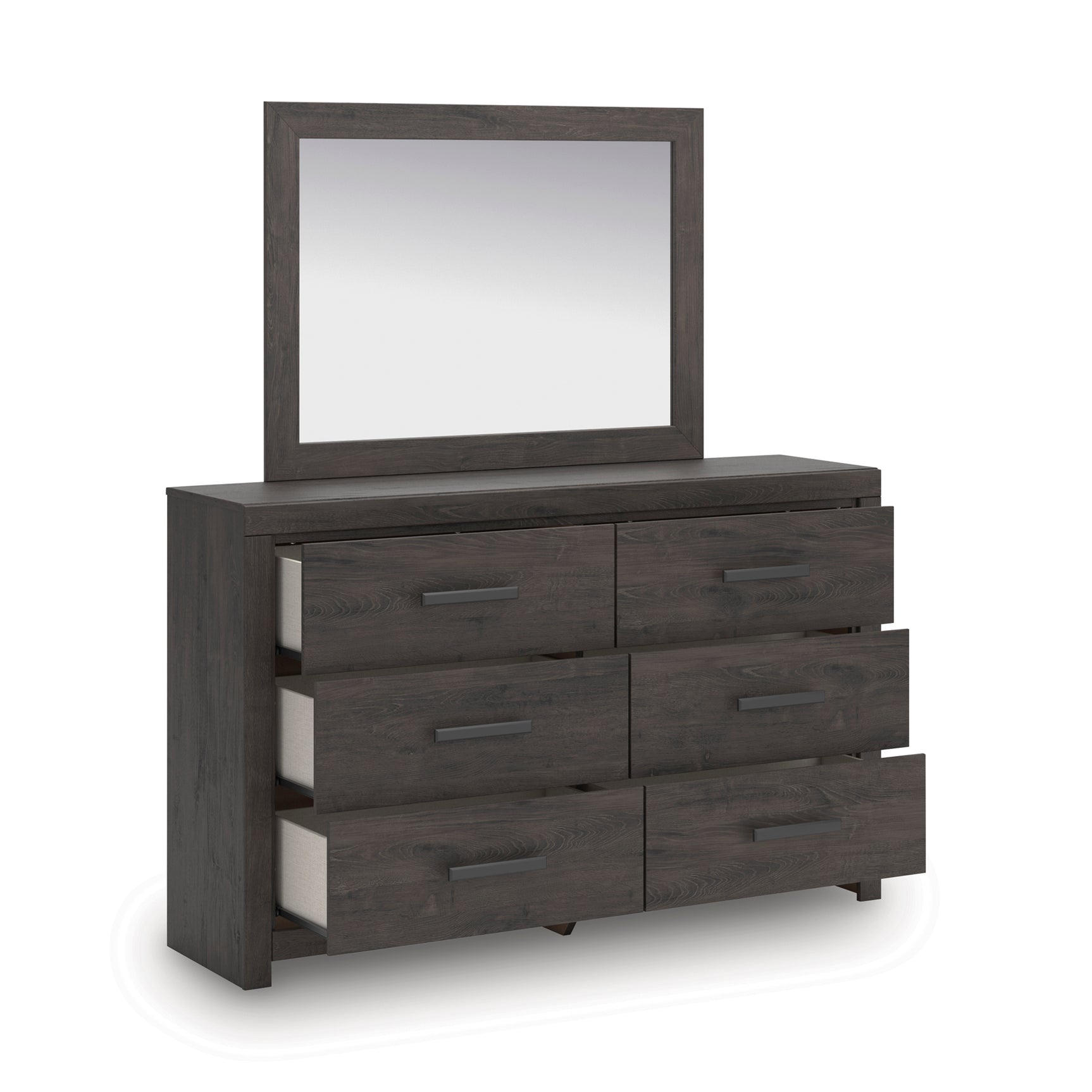 Prendonea Charcoal Twin Panel Bed, Dresser, Mirror, Chest and Nightstand - Ornate Home