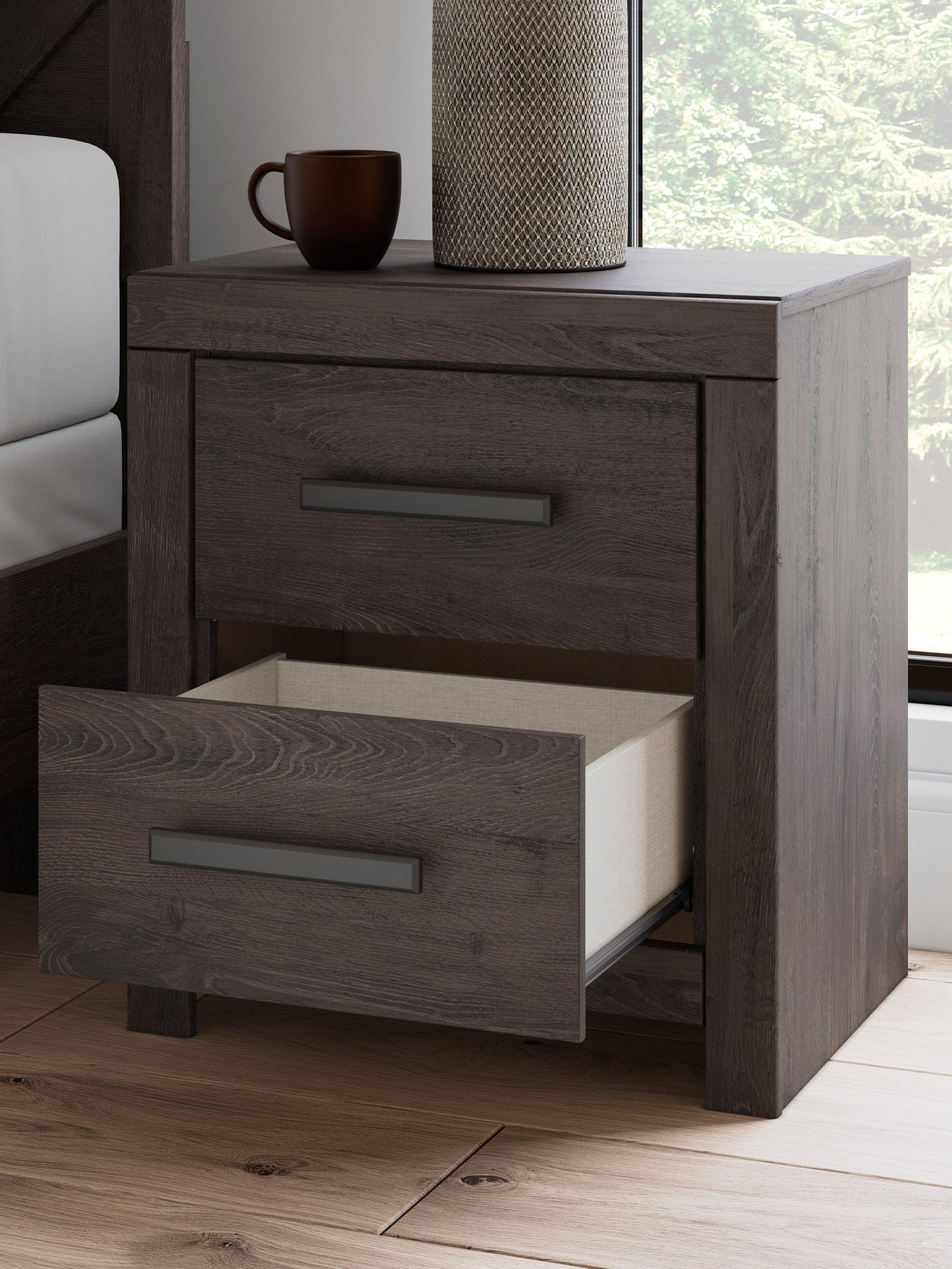Prendonea Charcoal Twin Panel Bed, Dresser, Mirror and Nightstand - Ornate Home