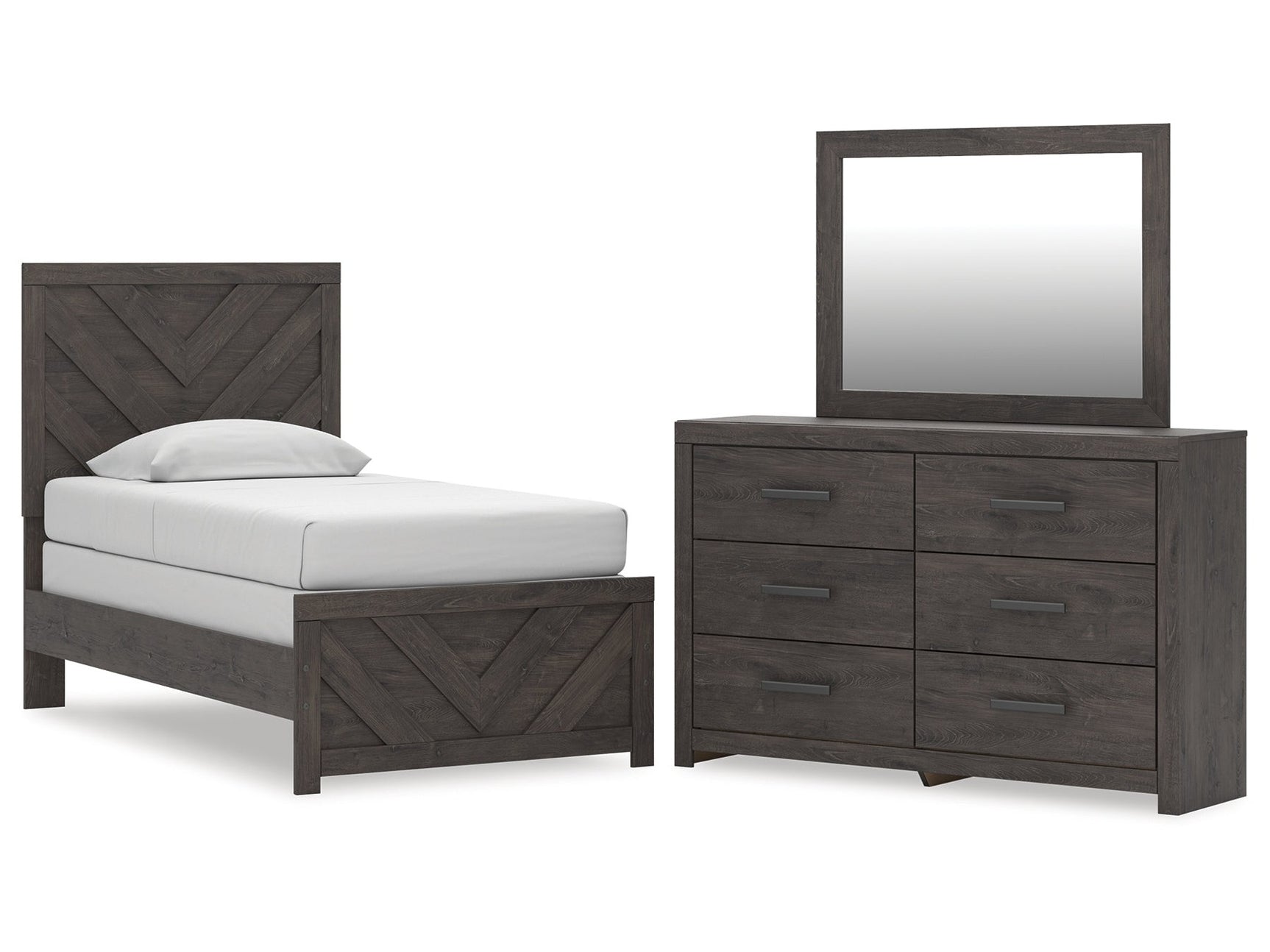 Prendonea Charcoal Twin Panel Bed, Dresser and Mirror - Ornate Home