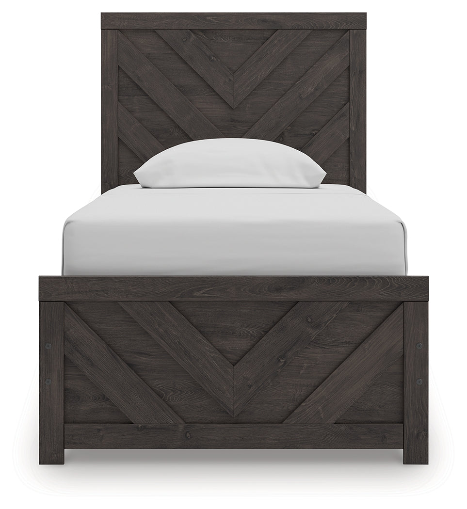 Prendonea Charcoal Twin Panel Bed, Dresser and Mirror - Ornate Home