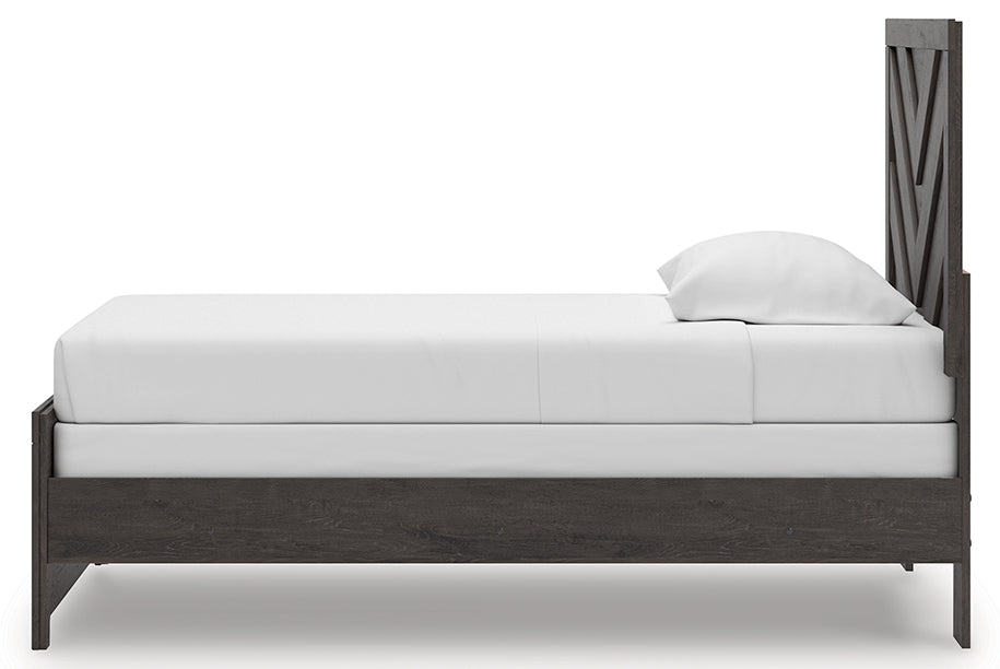 Prendonea Charcoal Twin Panel Bed, Dresser and Mirror - Ornate Home