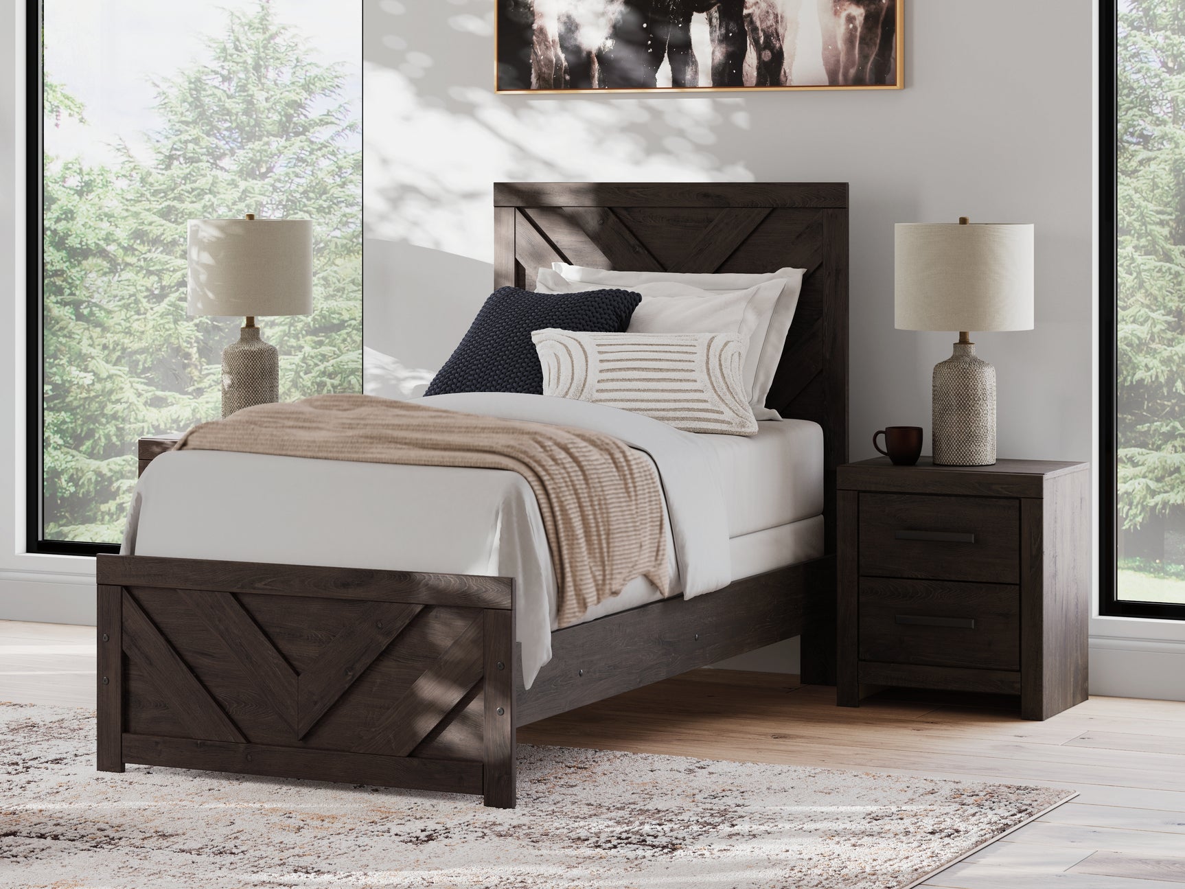 Prendonea Charcoal Twin Panel Bed, Dresser and Mirror - Ornate Home