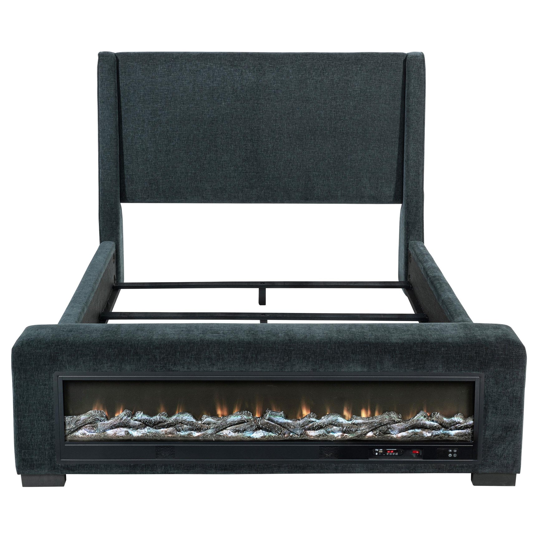 Preston Blue Upholstered Queen Audio Flame Visualizer Bed - Ornate Home