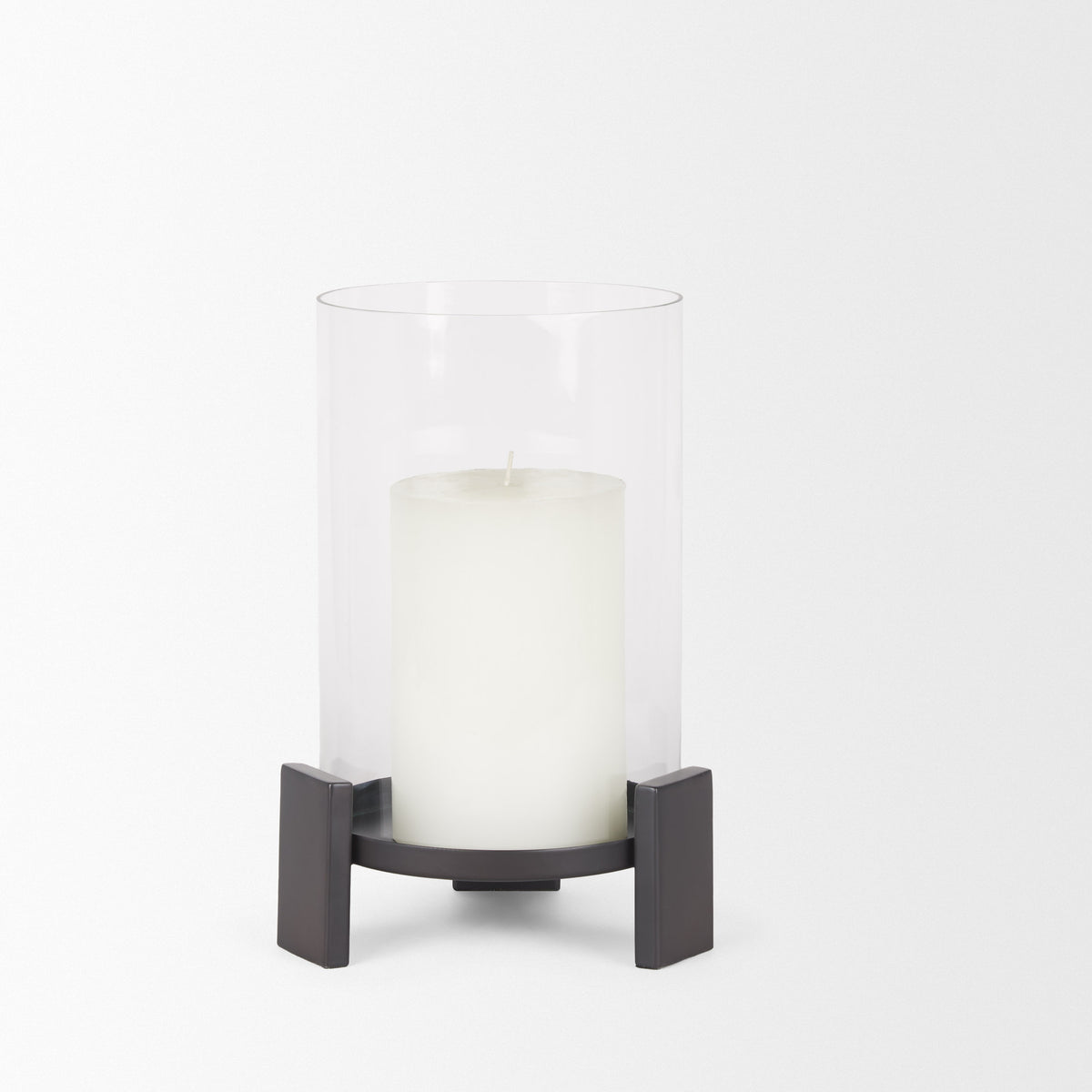 Price Matte Black-Brown Small Metal with Glass Hurricane Candle Holder
