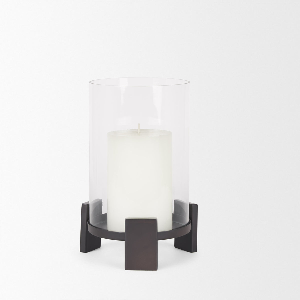 Price Matte Black-Brown Small Metal with Glass Hurricane Candle Holder