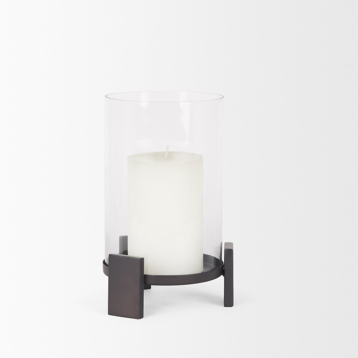 Price Matte Black-Brown Small Metal with Glass Hurricane Candle Holder