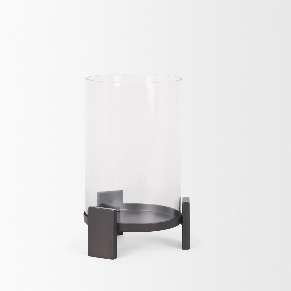 Price Matte Black-Brown Small Metal with Glass Hurricane Candle Holder