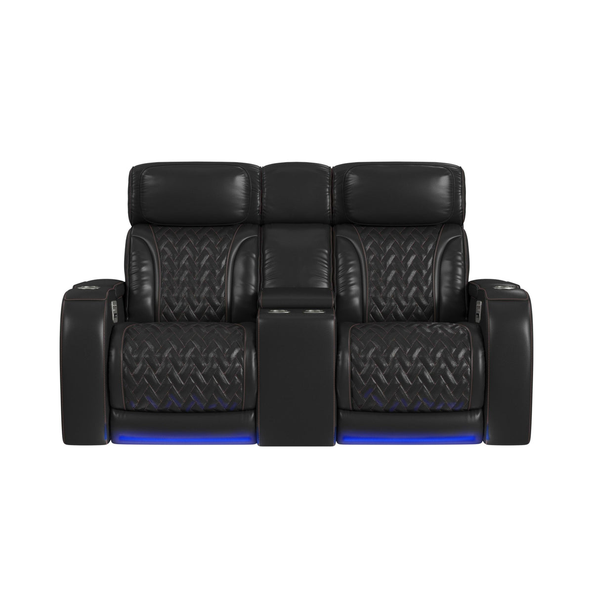 Prime Time Jett Black P3 Loveseat with LED, Wireless Charger Pocket, and Console with Red Stitching - Ornate Home