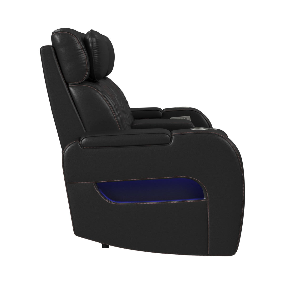 Prime Time Jett Black P3 Loveseat with LED, Wireless Charger Pocket, and Console with Red Stitching - Ornate Home