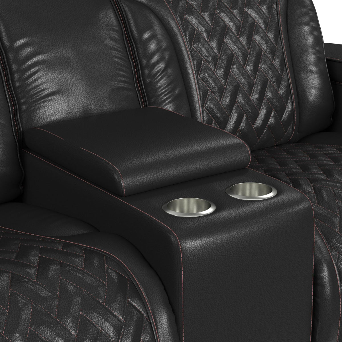 Prime Time Jett Black P3 Loveseat with LED, Wireless Charger Pocket, and Console with Red Stitching - Ornate Home