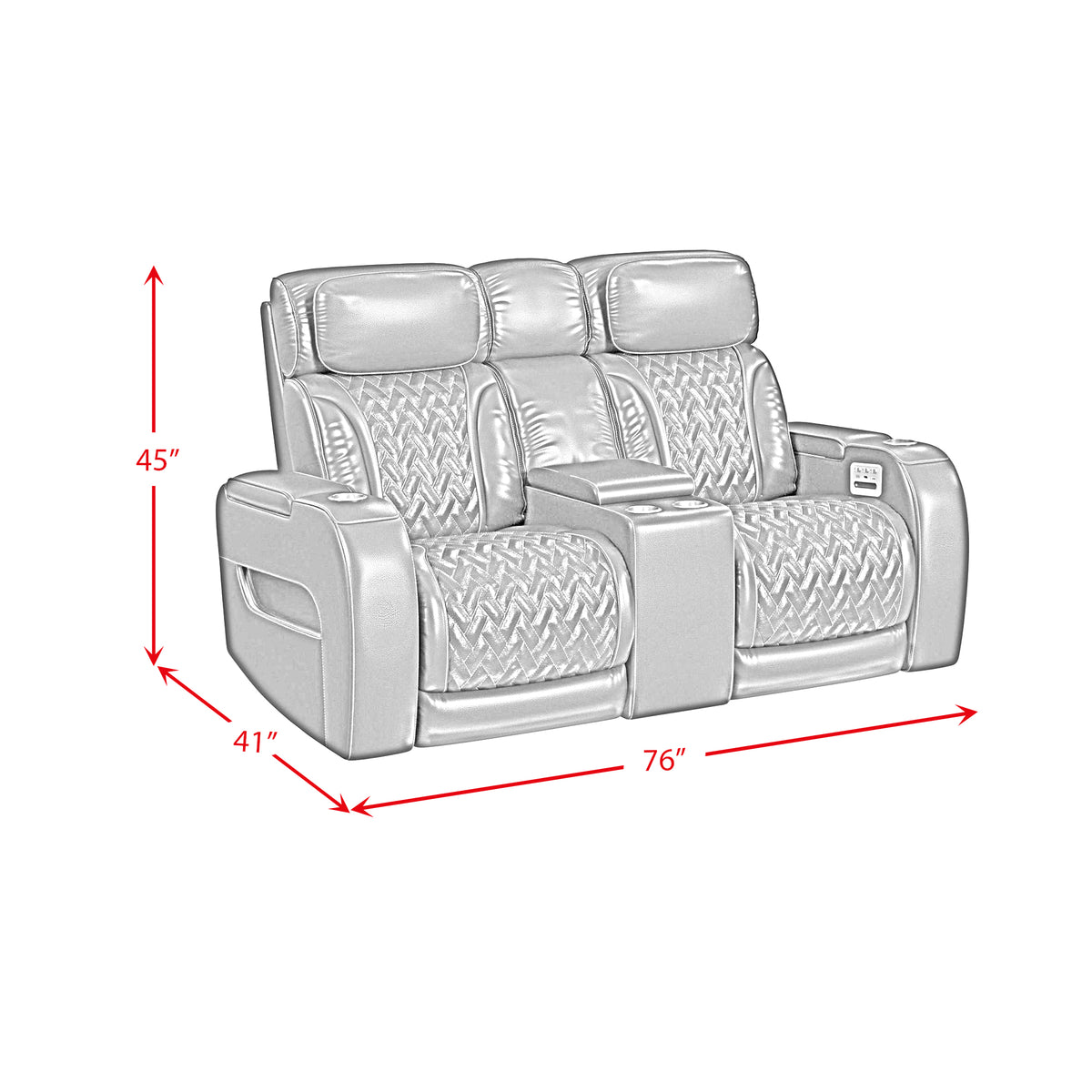 Prime Time Jett Black P3 Loveseat with LED, Wireless Charger Pocket, and Console with Red Stitching - Ornate Home