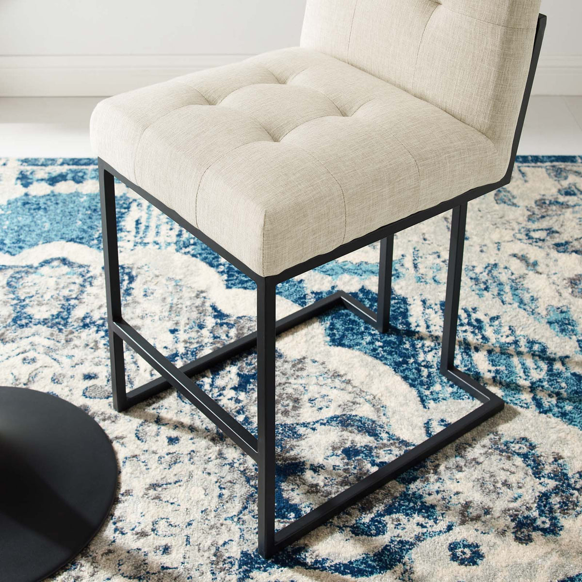 Privy Black/Beige Black Stainless Steel Upholstered Fabric Counter Stool - Ornate Home