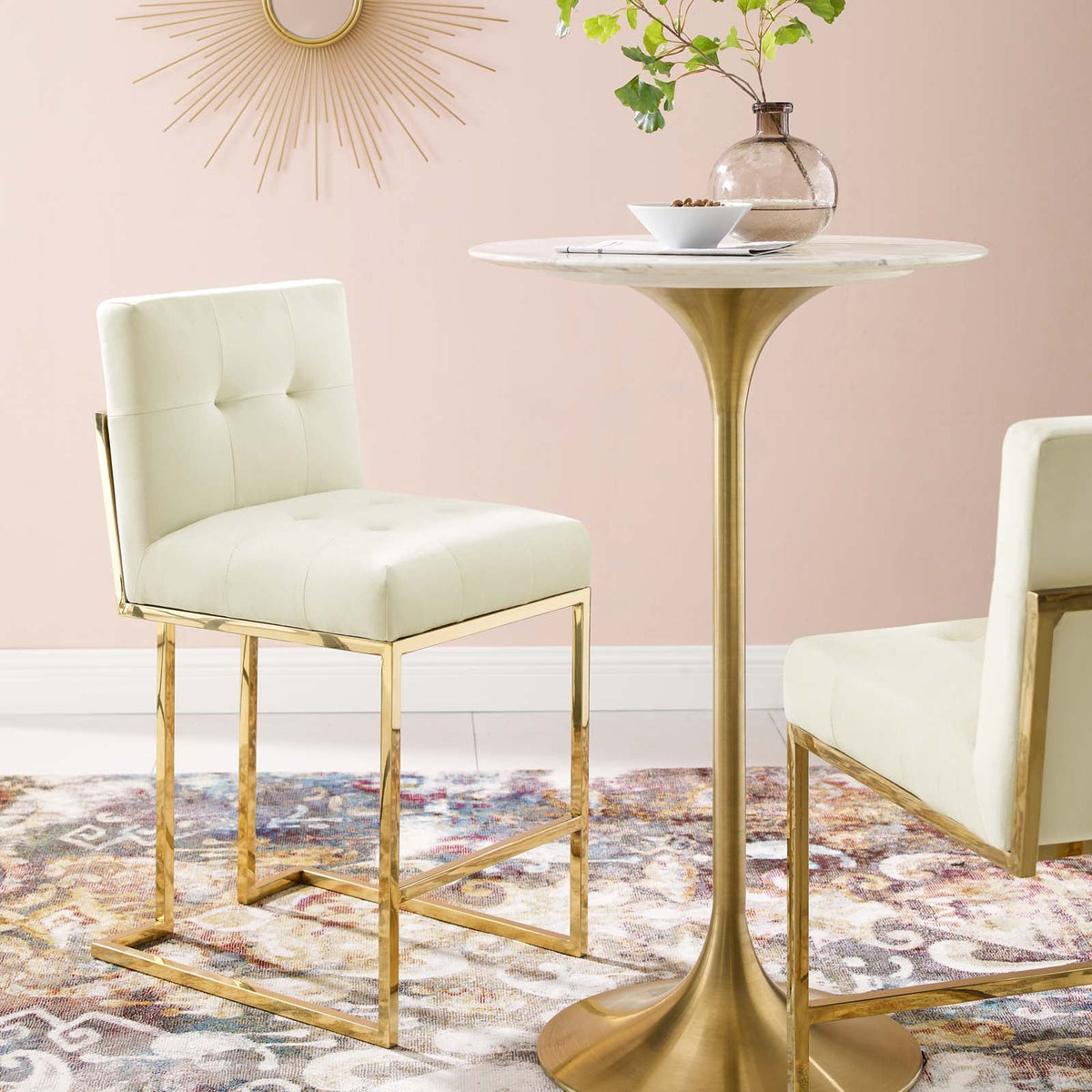 Privy Gold/Ivory Gold Stainless Steel Performance Velvet Counter Stool - Ornate Home
