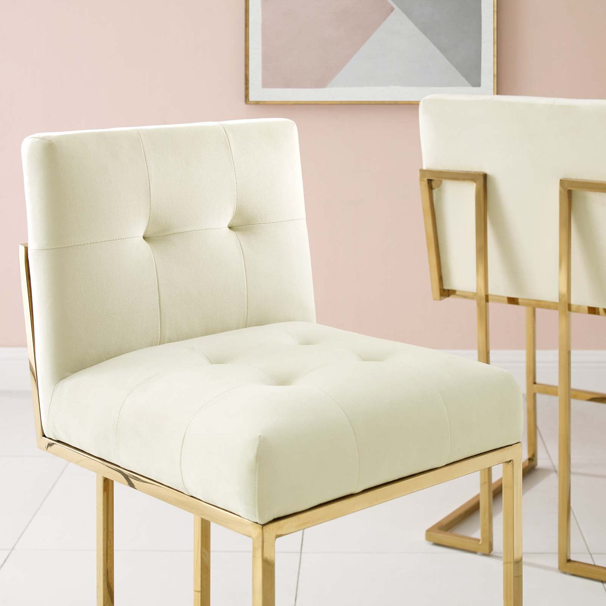 Privy Gold/Ivory Gold Stainless Steel Performance Velvet Counter Stool - Ornate Home