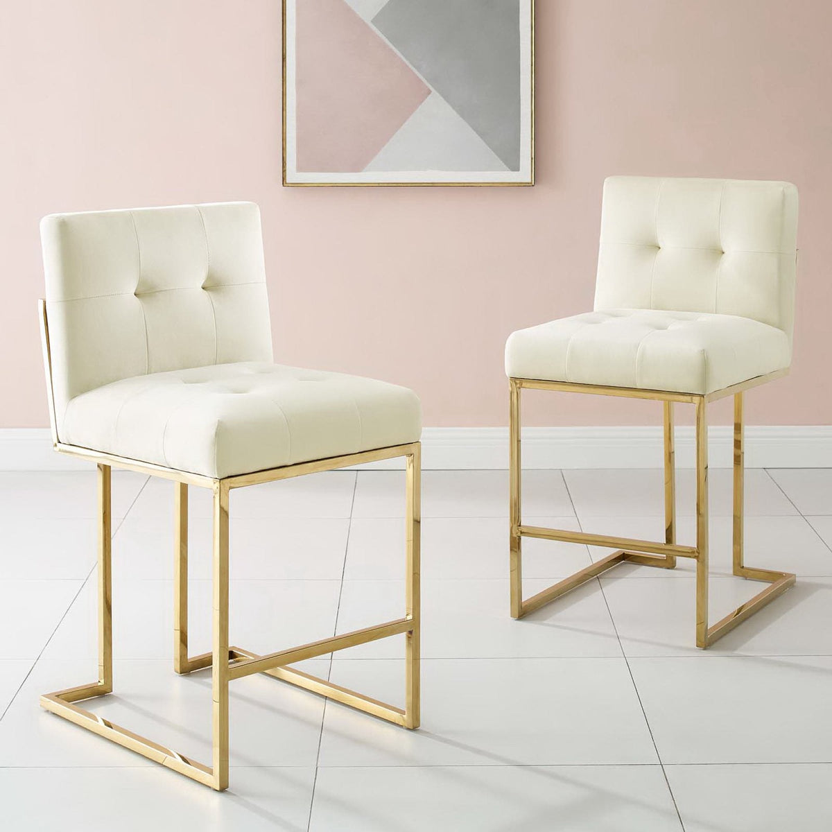 Privy Gold/Ivory Gold Stainless Steel Performance Velvet Counter Stool (Set of 2) - Ornate Home