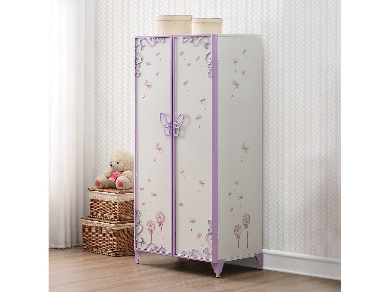 Priya II White & Light Purple Armoire - Ornate Home