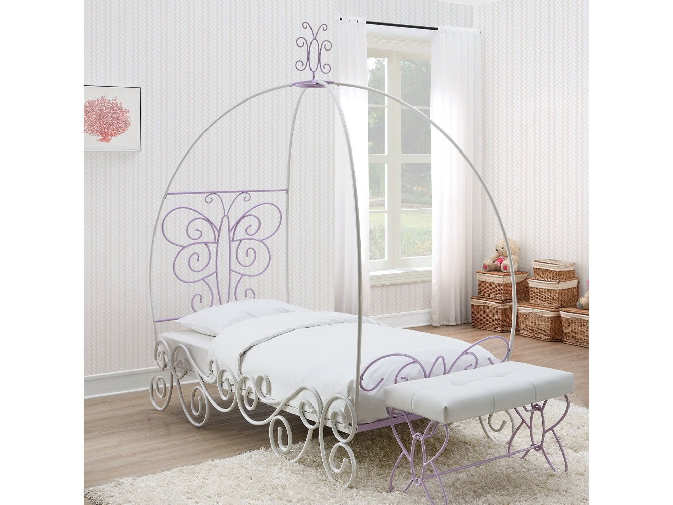 Priya II White & Light Purple Full Bed - Ornate Home
