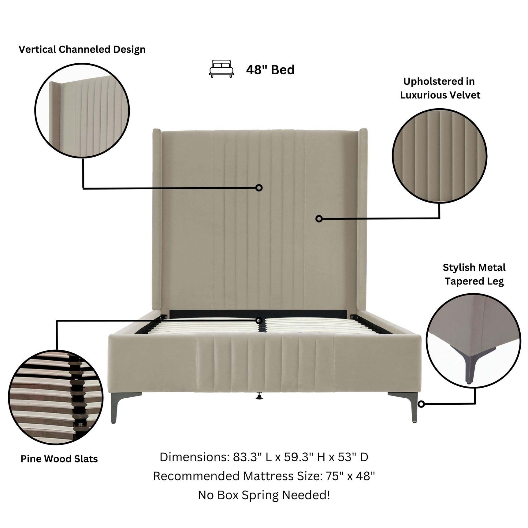 Promenade 48" Bed in Rustic Taupe - Ornate Home
