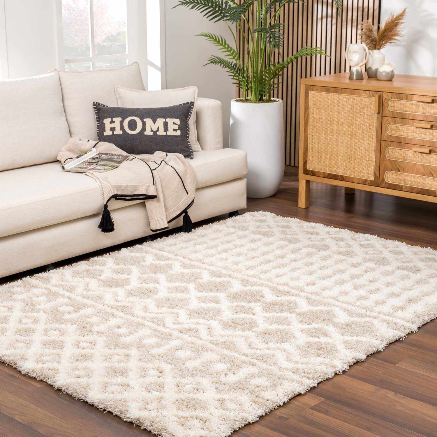Prompton Cream Plush Area Rug - Ornate Home