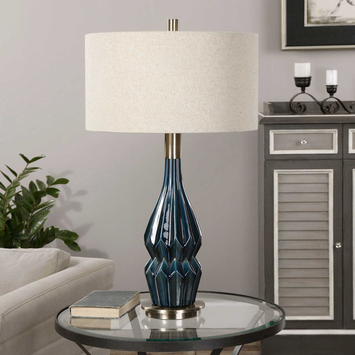 Prussian Blue Ceramic Lamp - Ornate Home