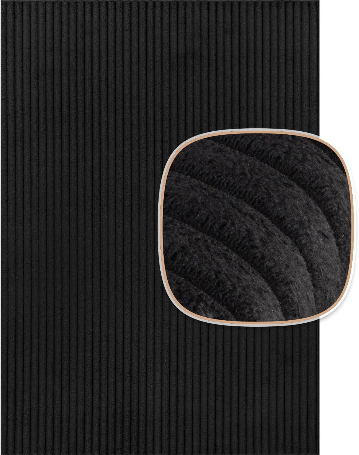 Puff Black Ribbed Ultra Soft Plush Non Slip Washable Area Rugs - Ornate Home