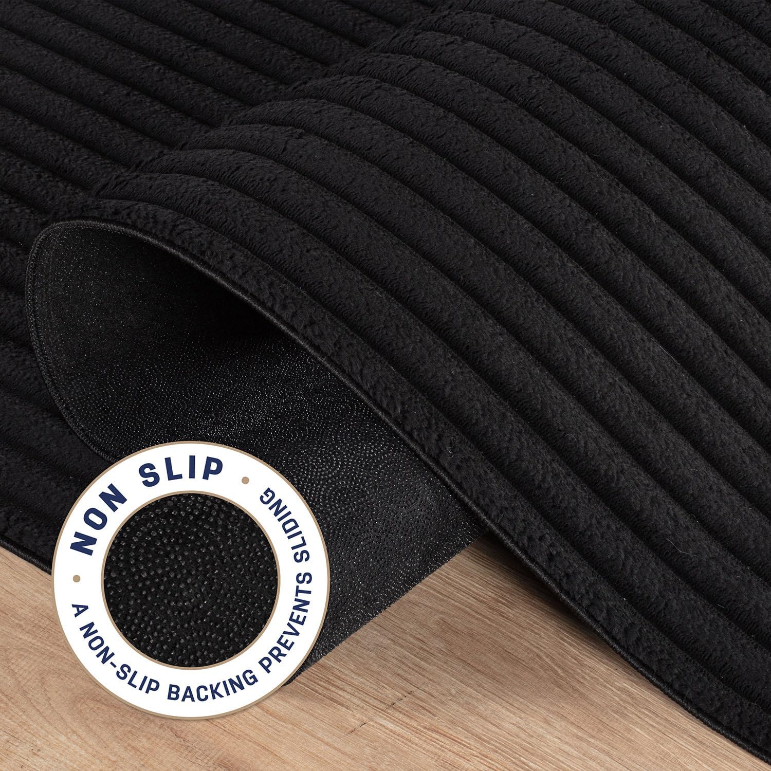 Puff Black Ribbed Ultra Soft Plush Non Slip Washable Area Rugs - Ornate Home