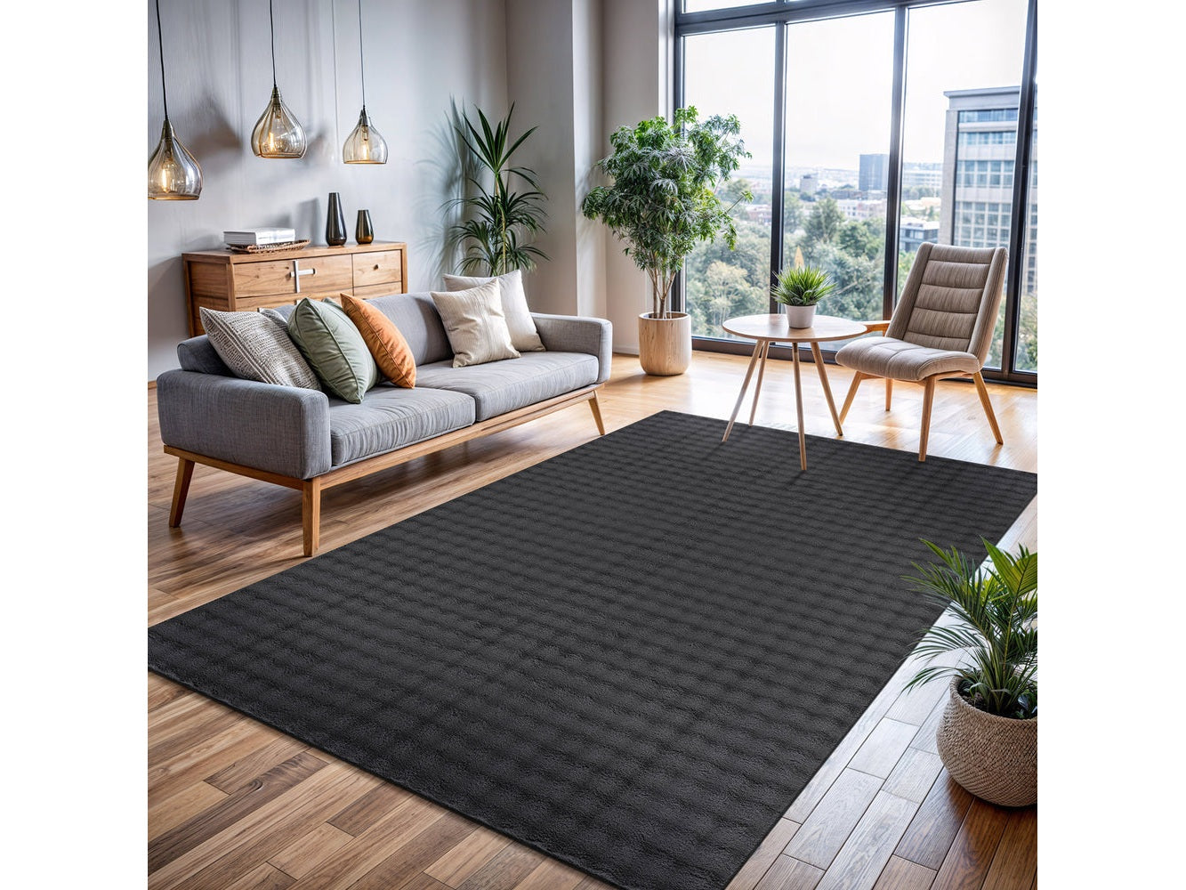 Puff Dark Gray Checkered Ultra Soft Plush Non Slip Washable Area Rugs - Ornate Home