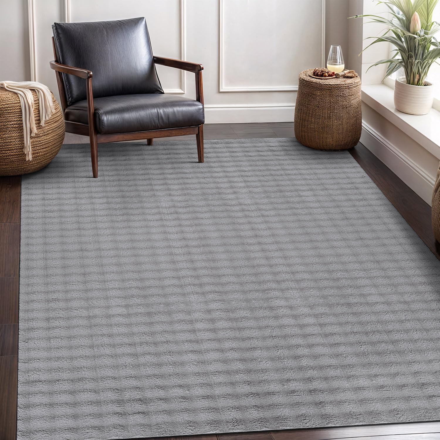Puff Gray Checkered Ultra Soft Plush Non Slip Washable Area Rugs - Ornate Home