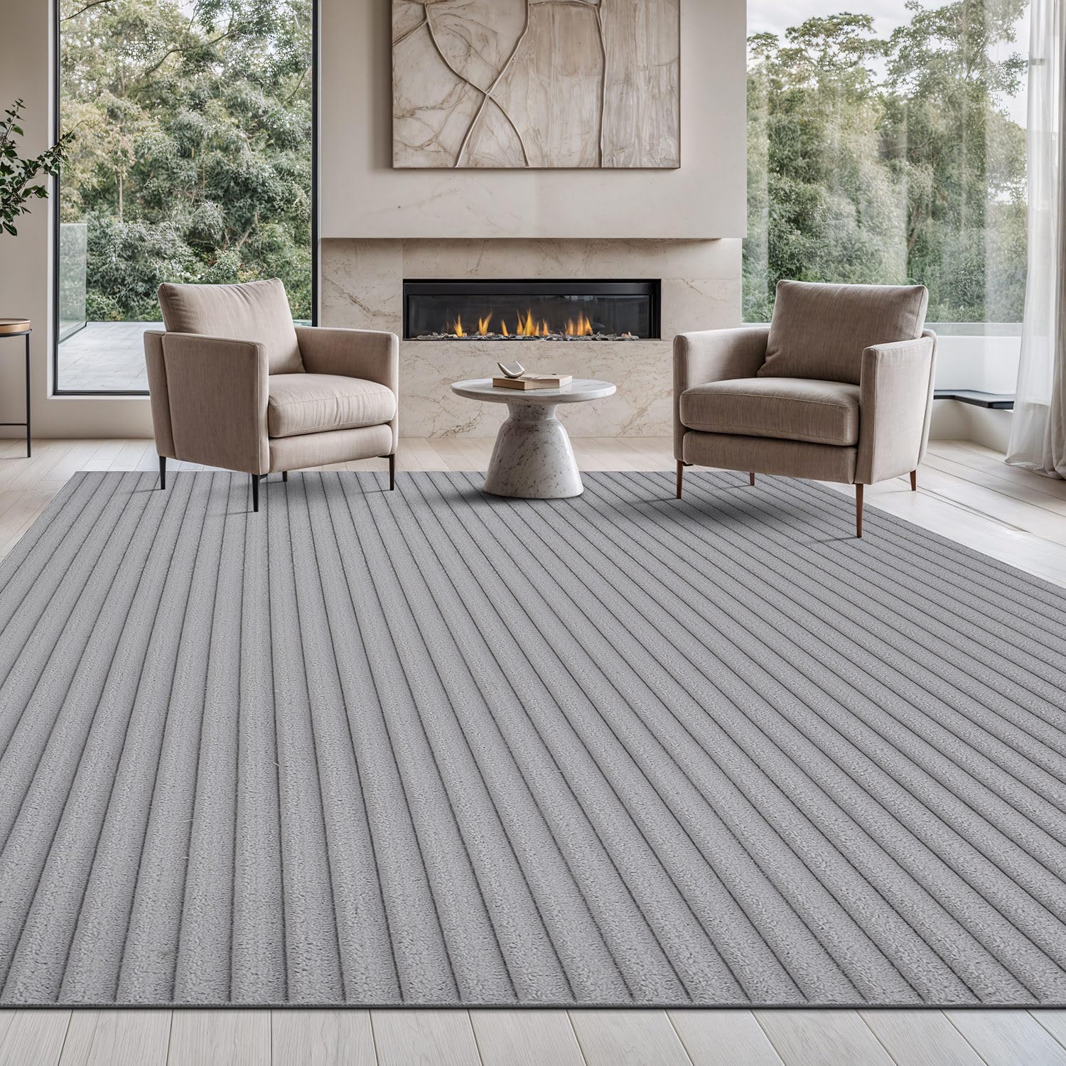 Puff Gray Ribbed Ultra Soft Plush Non Slip Washable Area Rugs - Ornate Home