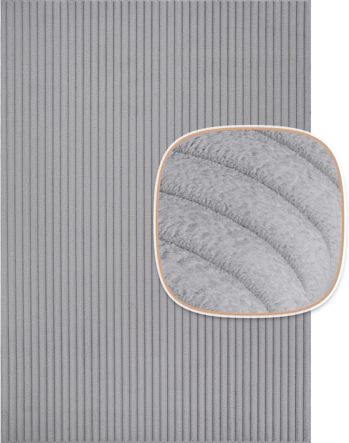 Puff Gray Ribbed Ultra Soft Plush Non Slip Washable Area Rugs - Ornate Home