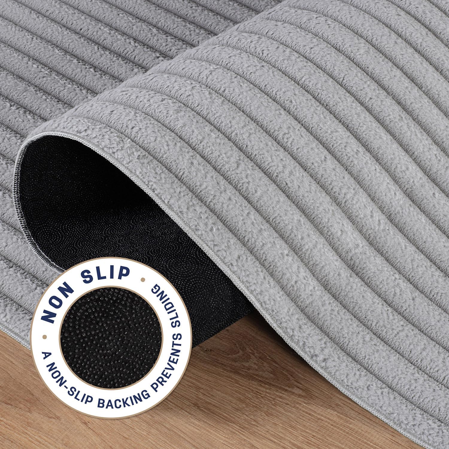 Puff Gray Ribbed Ultra Soft Plush Non Slip Washable Area Rugs - Ornate Home