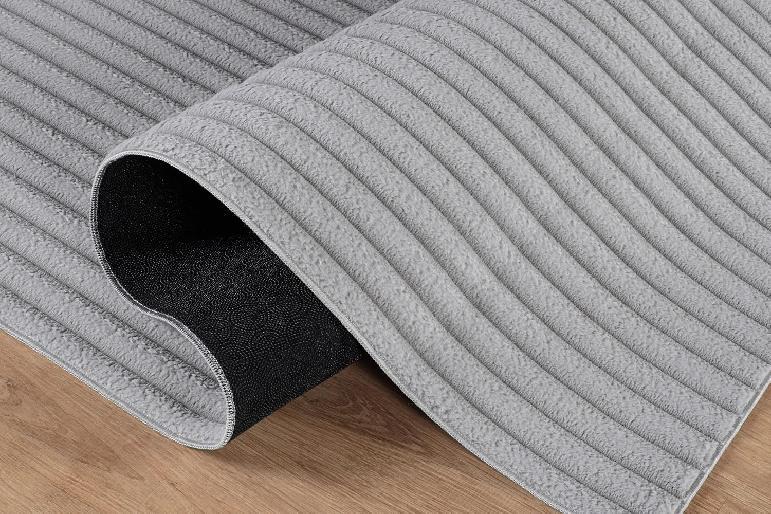 Puff Gray Ribbed Ultra Soft Plush Non Slip Washable Area Rugs - Ornate Home