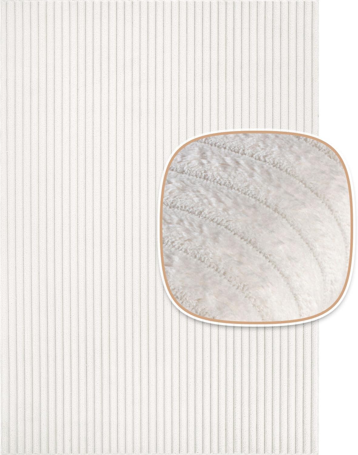 Puff White Ribbed Ultra Soft Plush Non Slip Washable Area Rugs - Ornate Home
