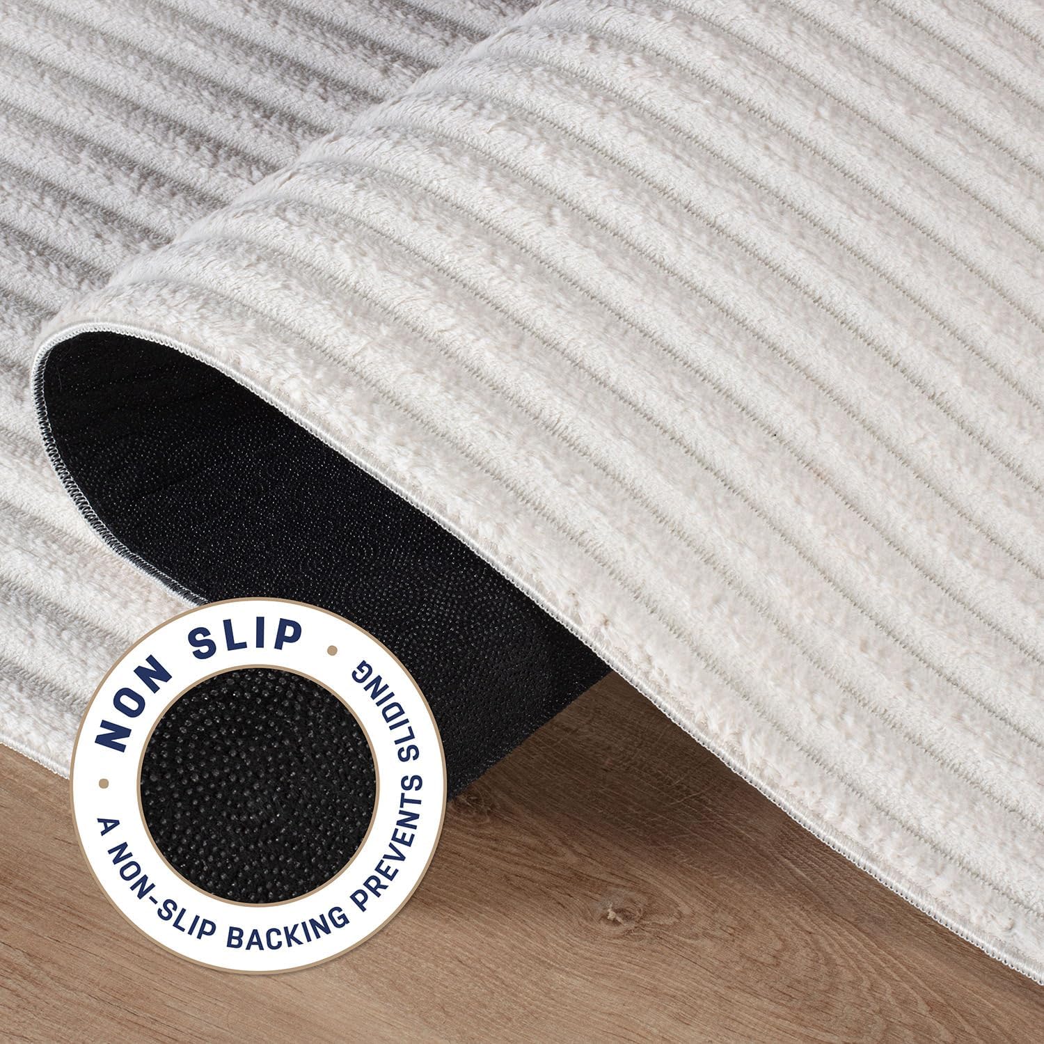 Puff White Ribbed Ultra Soft Plush Non Slip Washable Area Rugs - Ornate Home