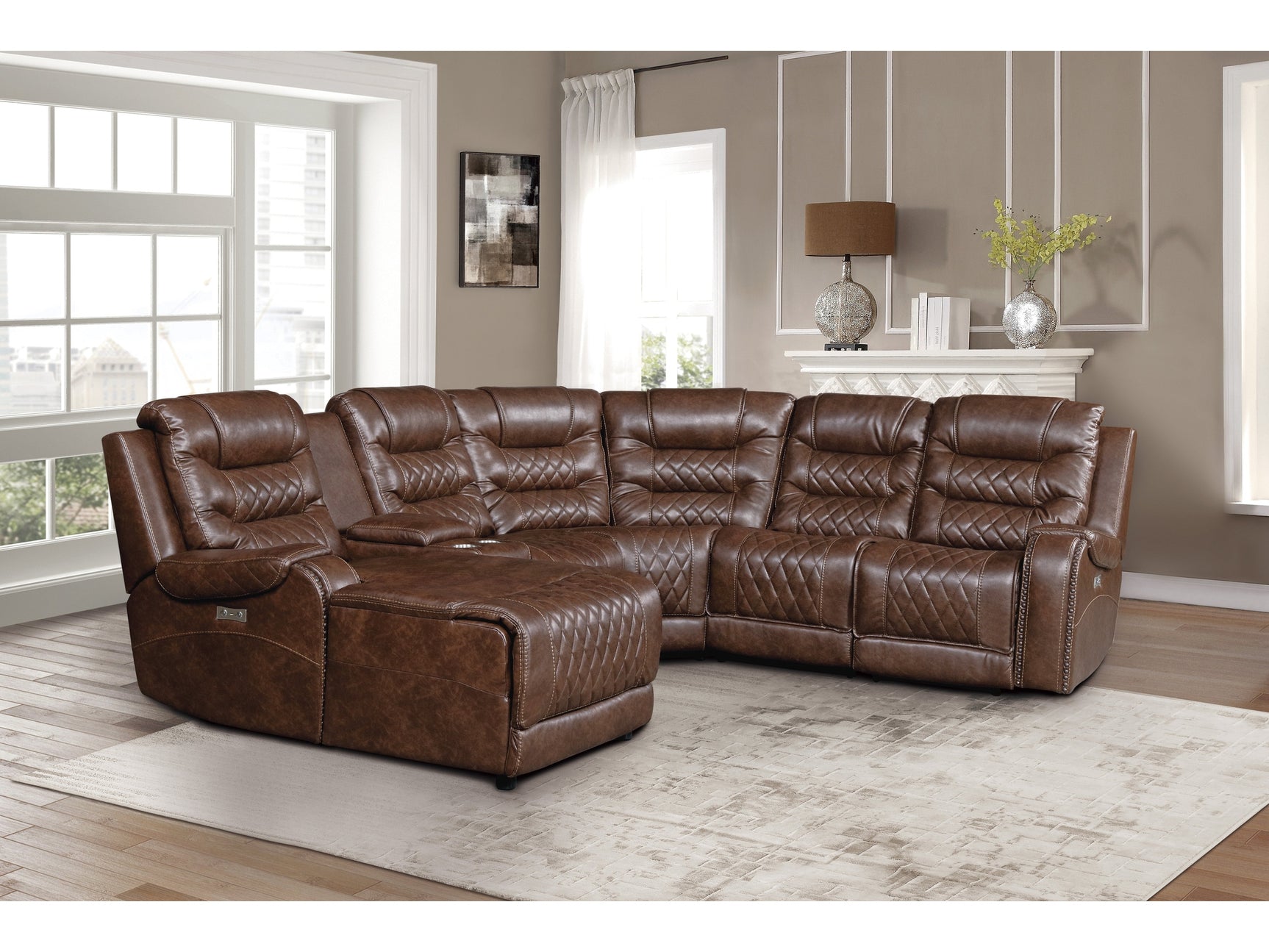Putnam Brown 6-Piece Modular Power Reclining Sectional with Left Chaise - Ornate Home