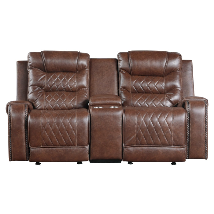 Putnam Brown Reclining Loveseat with Console - Ornate Home