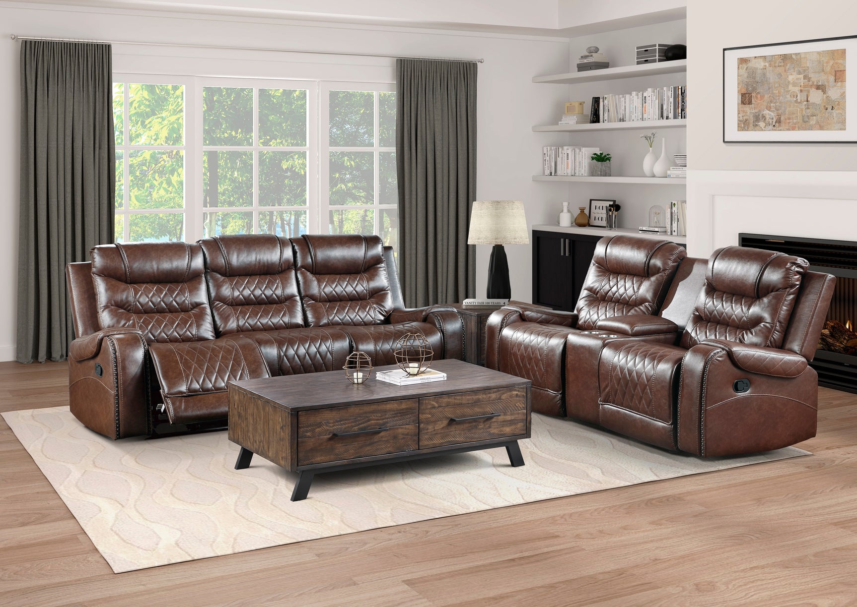 Putnam Brown Reclining Sofa with Drop Down Table - Ornate Home