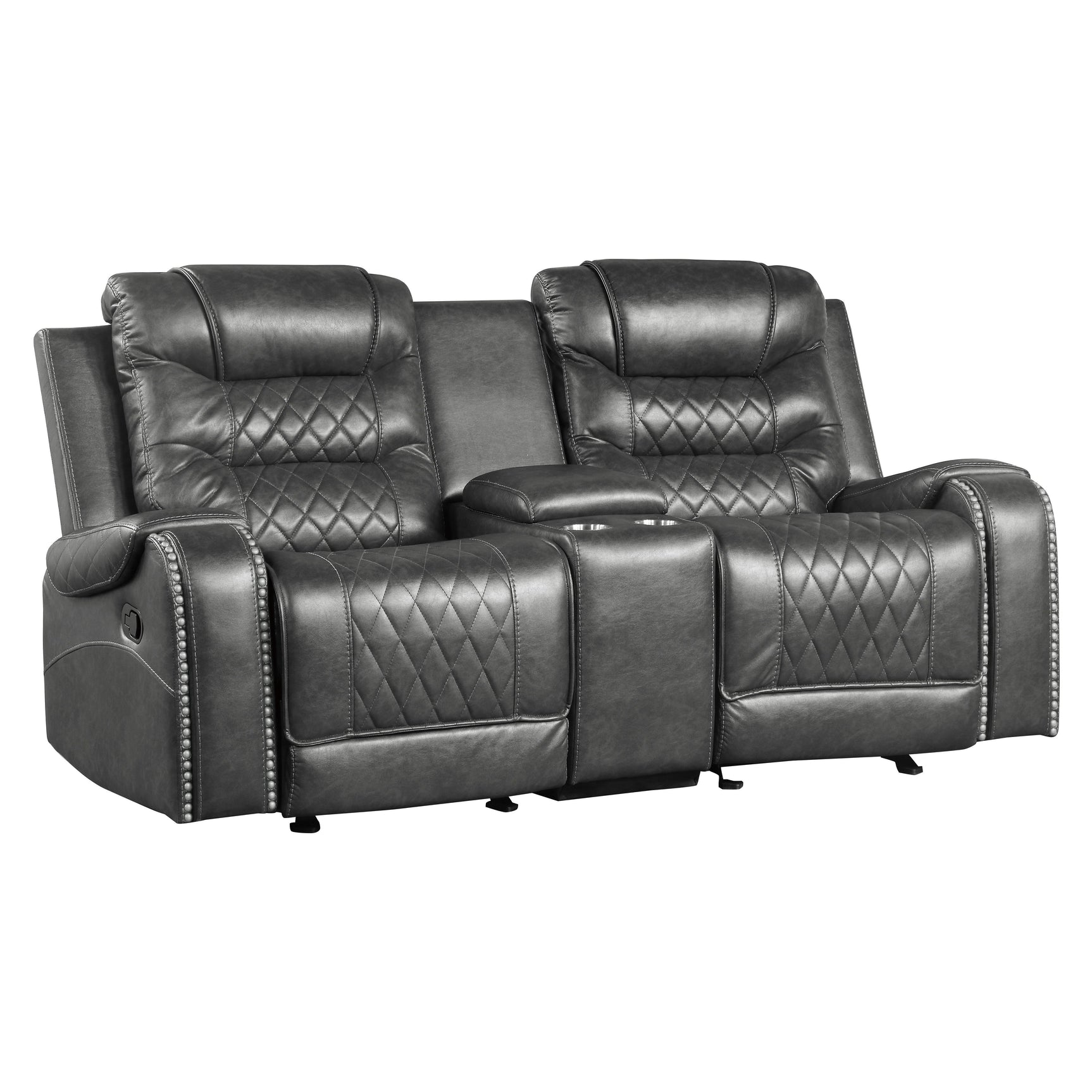 Putnam Gray Reclining Loveseat with Console - Ornate Home