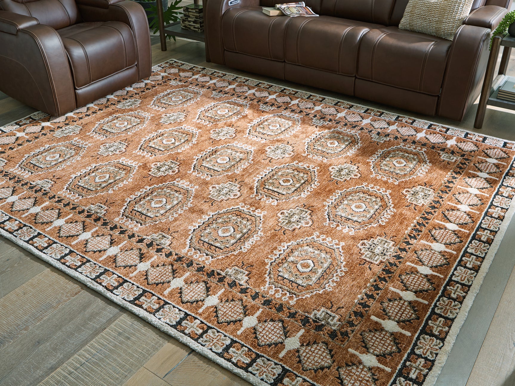 Qaabiz Sienna/Ivory/Black Large Rug - Ornate Home
