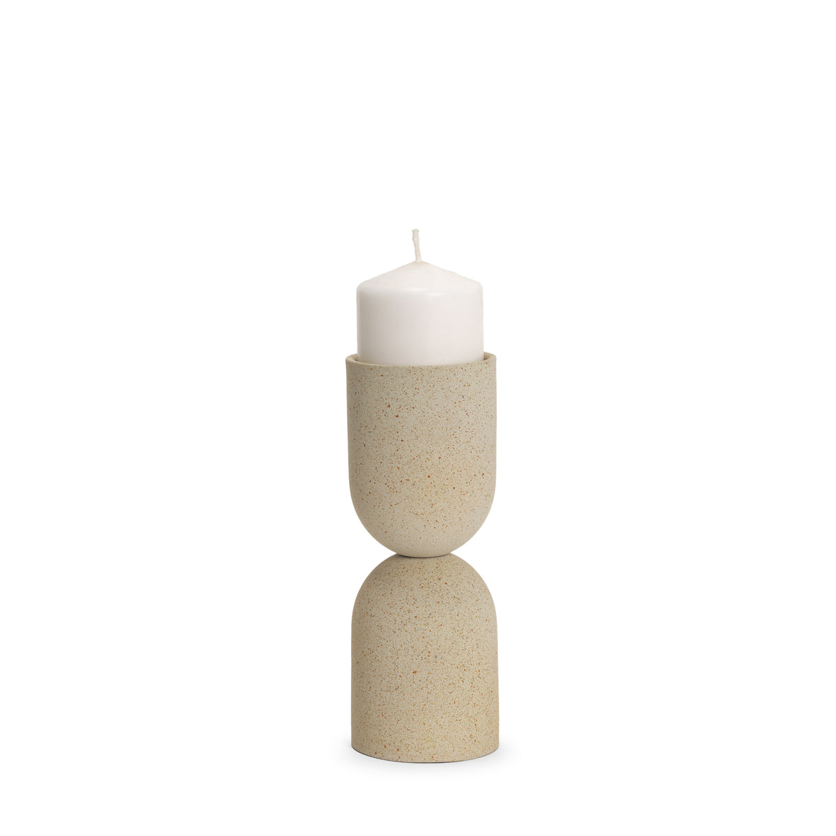 Qamra Beige Short Textured Metal Pillar Candle Holder - Ornate Home