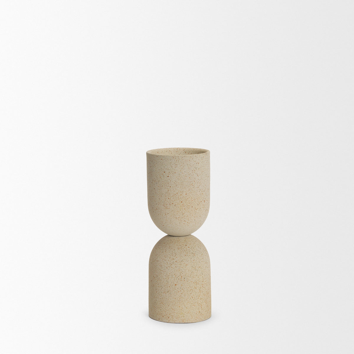 Qamra Beige Short Textured Metal Pillar Candle Holder - Ornate Home
