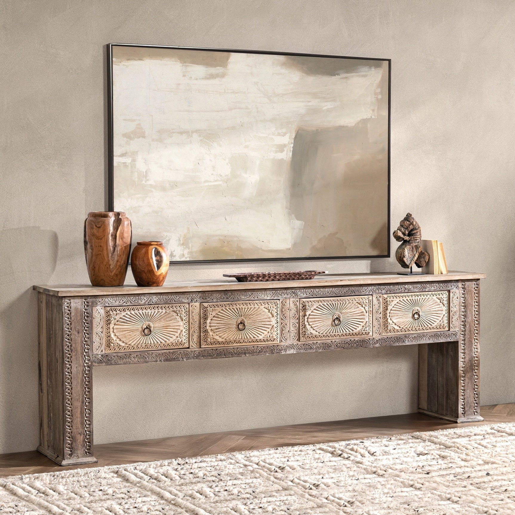 Qena Butterwood Blend 4 Drawer Console Table - Ornate Home
