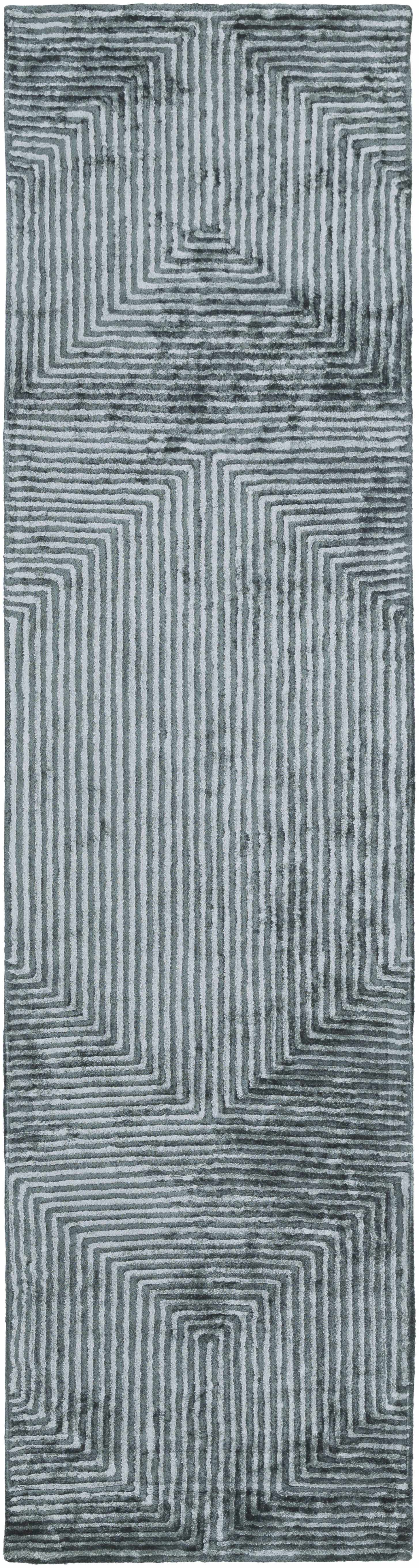 Quartz Patterned Sheen Blue/Green Viscose Rug - Ornate Home