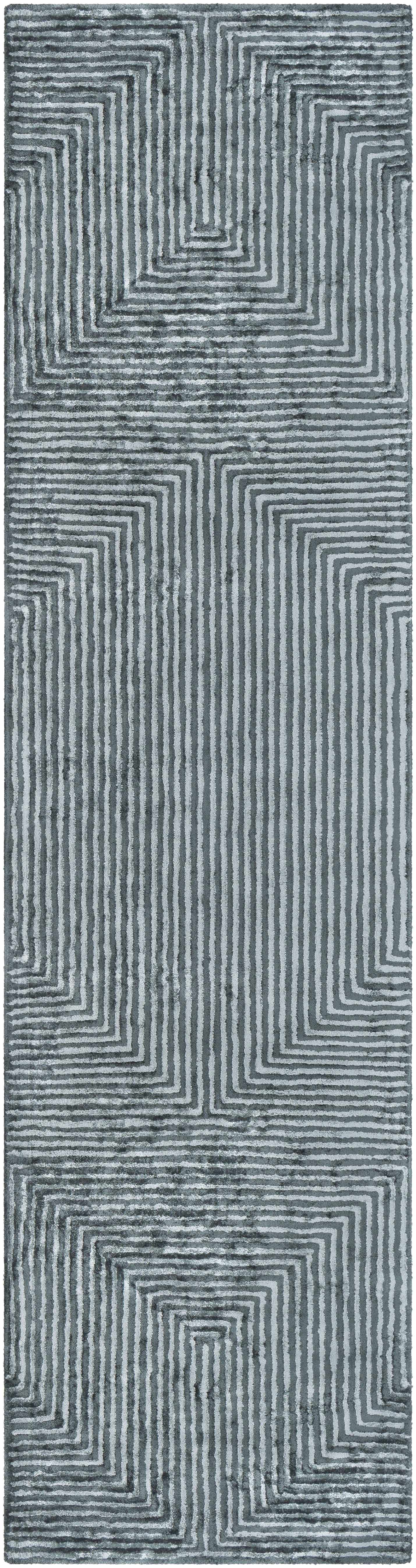 Quartz Patterned Sheen Blue/Green Viscose Rug - Ornate Home