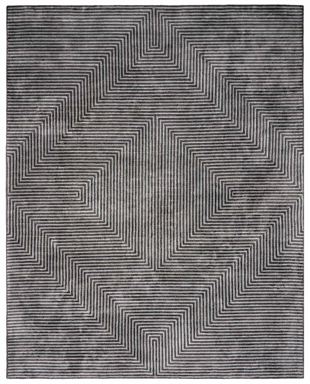 Quartz Patterned Sheen Gray/Green Viscose Rug - Ornate Home