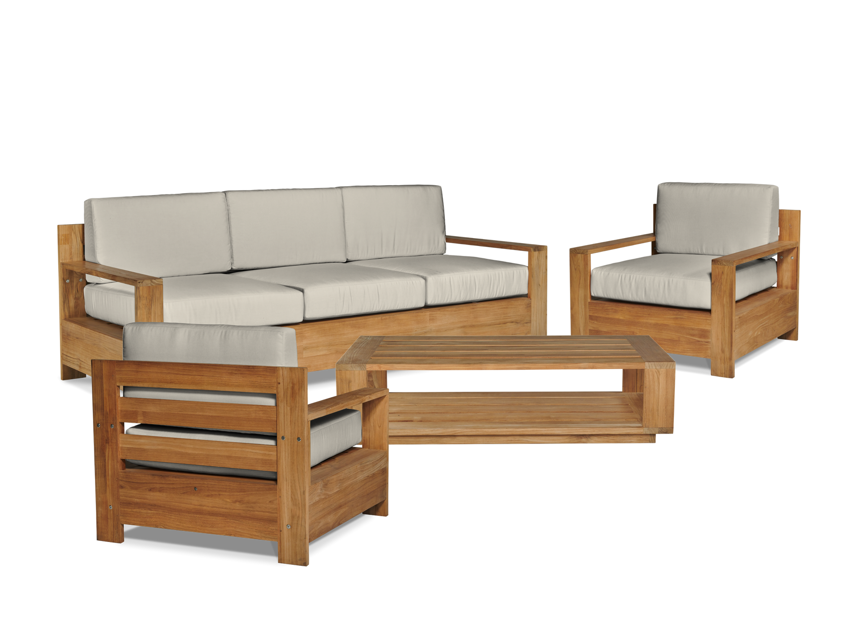 Qube 3-Person Teak Canvas Outdoor Sofa with Sunbrella® Cushion - Ornate Home