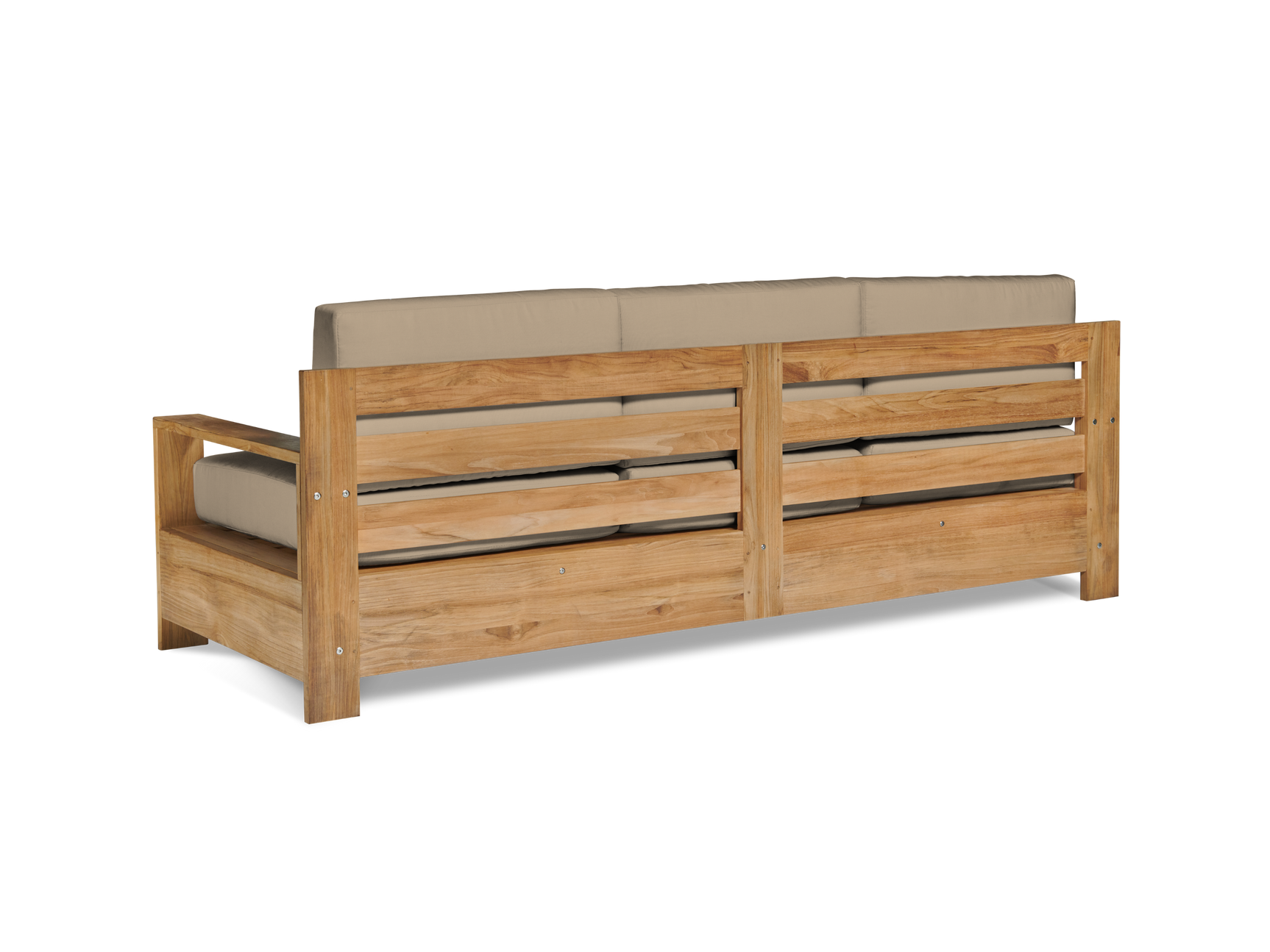 Qube 3-Person Teak Fawn Outdoor Sofa with Sunbrella® Cushion - Ornate Home