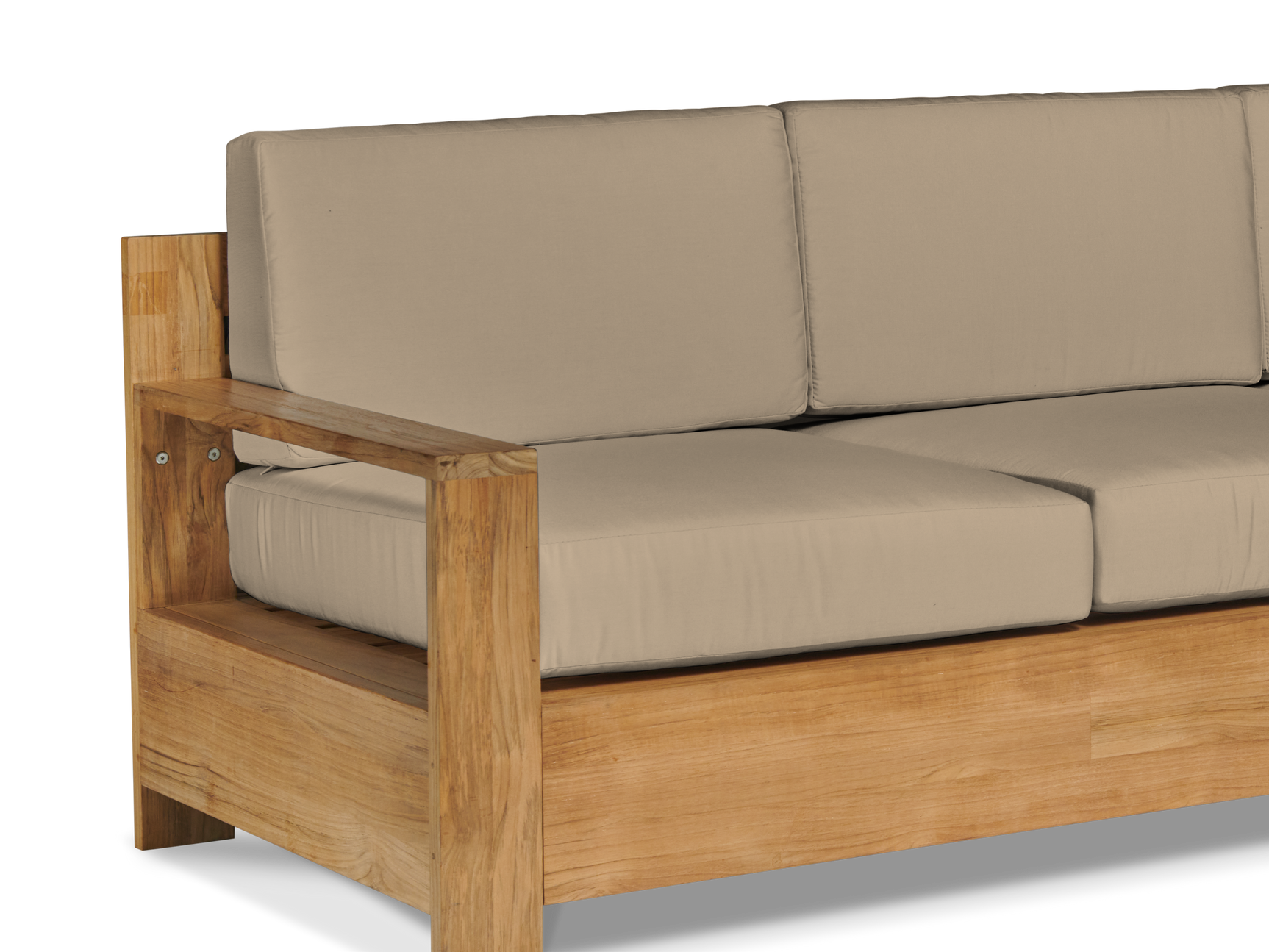 Qube 3-Person Teak Fawn Outdoor Sofa with Sunbrella® Cushion - Ornate Home